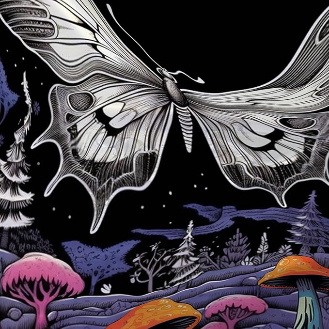 AILONEN Moth Shower Curtain for Kids Girls Boys, Boho Sun Moon with Mushroom Shower Curtains for Bathroom,Natural Plants Shower Curtain Set with Hooks,36" W*72" H