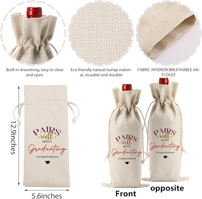 Funny Graduation Gifts Wine Bag, Graduation Gifts for Her Him, College Graduation Gifts for Women, Graduation Party Decorations Wine Bottle Bag, Pairs Well with Graduating Wine Bags