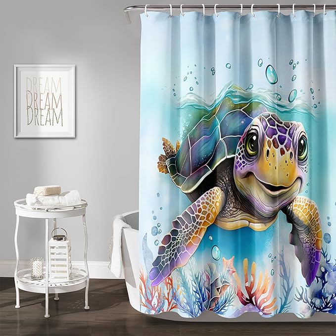 AILONEN Sea Turtle Shower Curtain,Kawaii Sea Animal Turtle Bathroom Curtains Set for Kids Girls,Tropic Animal Tie Dye Turtle Shower Curtains for Bathroom, 60" W*72" H