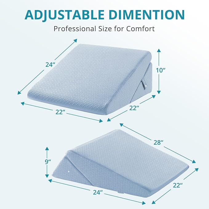 Sasttie Wedge Pillow for Sleep Apnea, 10 Inch Adjustable Bed Wedge Pillow for Back Pain, Acid Reflux Relief, Memory Foam Triangle Pillow Wedge for Sleeping, Post Surgery, Knee Elevation, Light Blue