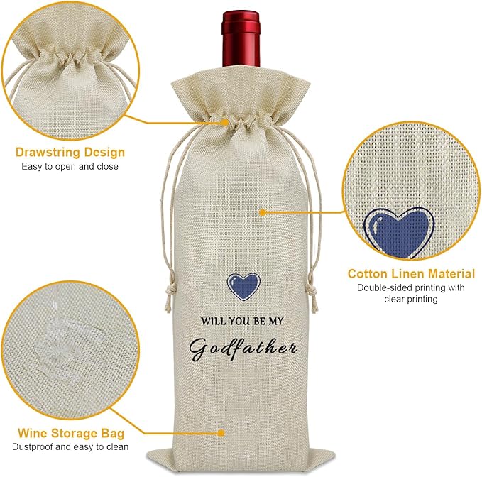 Sazuwu Godfather Gifts from Godchild Wine Bag Christian Gifts for Godfather from Godchildren Godfather Proposal Gifts for Men Wine Accessories Gifts for Wine Lovers Godfather Gifts for Fathers Day