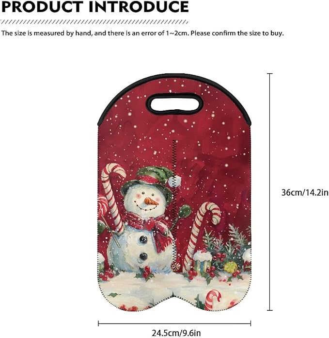 doginthehole Christmas Snowman Wine Carrier Tote Neoprene Wine Bottle Protective Travel Bag Wine Tote Carrier Champagne/Beer Bags for Birthday, Wedding, Picnic Party