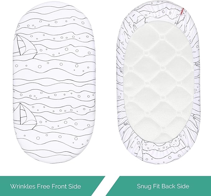 TansyPanda Bassinet Sheets for Baby Delight Snuggle Nest, Chicco LullaGo, Snoo Smart, Fisher Price, 4PC, 30 x 18 Inch, Ultra Soft, Breathable, Snug Fit, Unisex Boys Girls, Gray White (Ocean Fish)