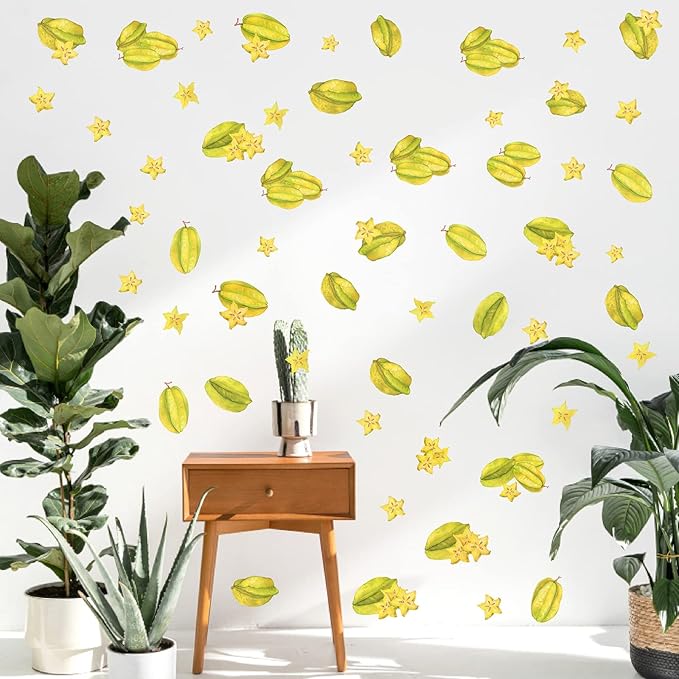 Star Fruit Wall Decals Peel and Stick Summer Fruit Wall Stickers Removable Kitchen Wall Stickers Cabinet Decals Watercolor Fruit Wall Decals for Nursery Bedroom Playroom Decor