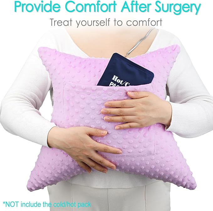 Heart Surgery Pillow Cough Recovery Pillows with 2 Pockets for Open Heart Surgery Bypass Mastectomy Breast Cancer Lumpectomy Chemo Port Pacemaker Broken Ribs Must Have Gifts Minky Dot Lavender