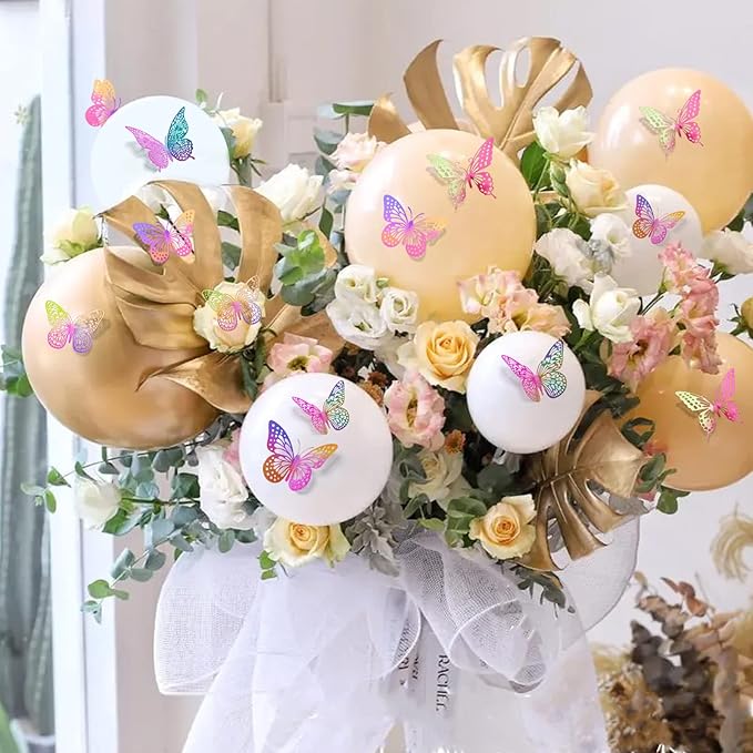 SAOROPEB 3D Butterfly Wall Decor, 48 Pcs 4 Styles 3 Sizes, Removable Metallic Wall Sticker for Kids Bedroom Nursery Classroom Party Decoration Wedding Decor DIY Gift (Laser Pinkpurple)