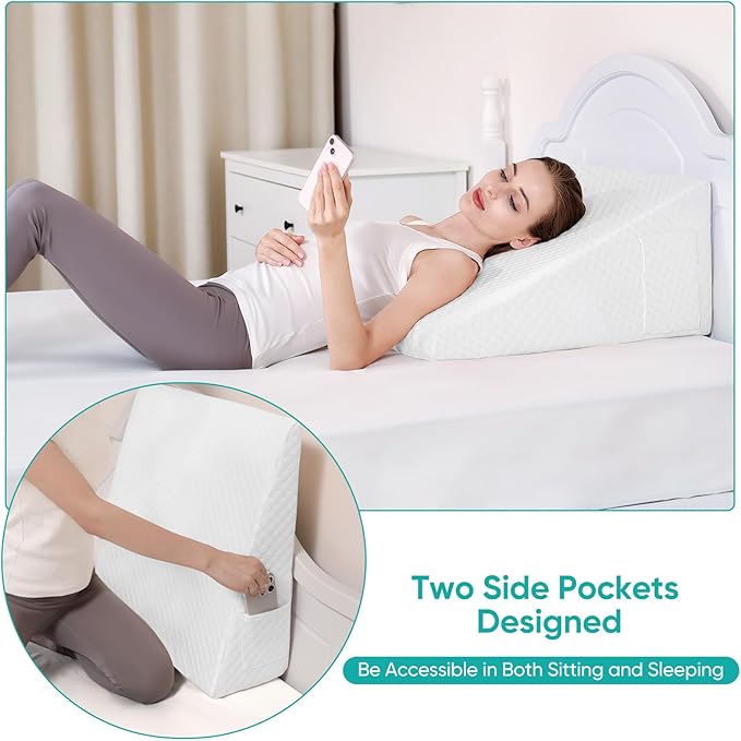 Wedge Pillow for After Surgery Premium 12" Bed Wedge Pillow for Sleeping with Memory Foam Top, Triangle Pillow Wedge for Acid Reflux Snoring Post Surgery Leg Elevation Back & Knee Pain Relief - White
