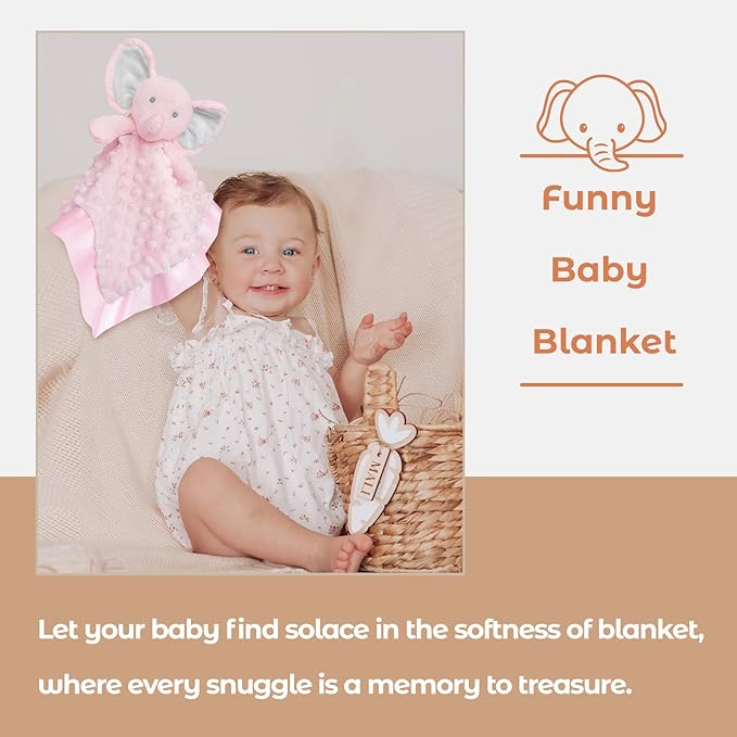 Pink Elephant Baby Security Blanket Loveys for Babies Girls, 16" Soft Baby Lovey Blanket, Baby Snuggle Stuffed Animals Blankie, Baby Girls Gifts for Infant and Toddler