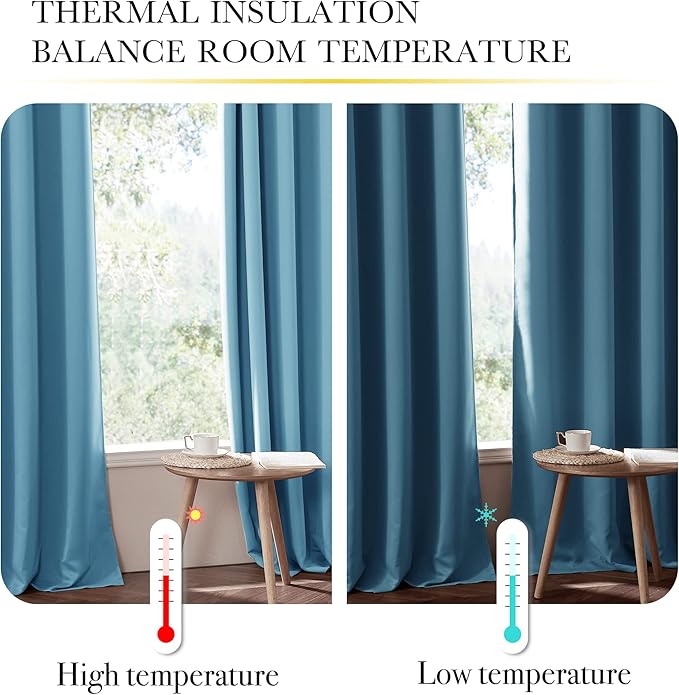 NICETOWN 100% Blackout Curtains with Same Color Liners, Thermal Insulated Full Blackout Lined Drapes, Energy Efficiency Window Draperies for Boy's Room (Teal Blue, 2 Panels, 52-inch W by 45-inch L)