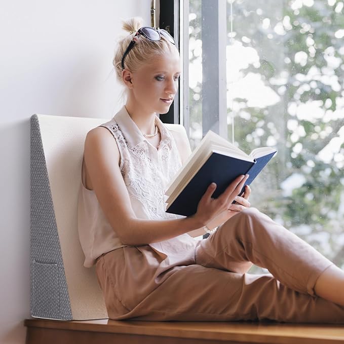 Wedge Pillow for Sleeping, 8 inch Bed Wedge Pillow, Elevated Body Pillow for Back Support, Acid Reflux, Leg, Neck Pain, Snoring, Triangle Pillow Wedge -Removable Cover, White/Grey