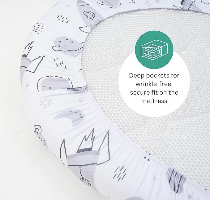 TansyPanda Bassinet Sheets for Baby Delight Snuggle Nest, Chicco LullaGo, Fisher-Price Soothing, SNOO Smart, 3PC, 18 x 30 Inch, Ultra Soft, Breathable, Snug Fit, Unisex Boys, Girls (Space Rockets)