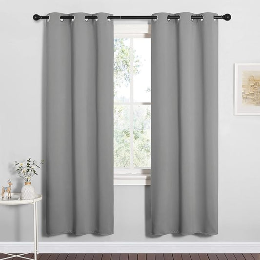 NICETOWN Silver Grey Blackout Curtain Panels for Bedroom, Thermal Insulated Grommet Top Blackout Draperies and Drapes for Basement (2 Panels, W34 x L72-inch)