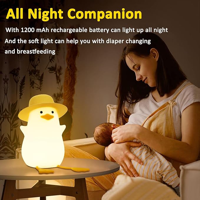 Duck Night Light, Duck Gifts for Girl, Kids Night Light Lamp Gifts Bedside Lamp for Nursery, ABS+SIL, Touch Control, Portable and Rechargeable Dimmable, Birthday Gifts for Boys Girls ( Duck with Hat)