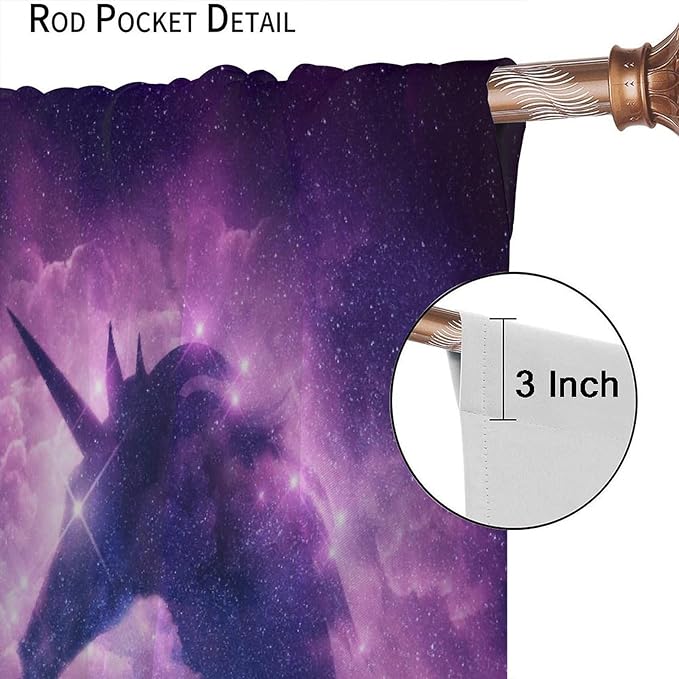 Unicorn Curtains Children's Cartoon Starry Sky Theme Unicorn Pattern Curtains Star Galaxy Boys Girls Room Blackout Curtains 72x63 Inch 2 Panels