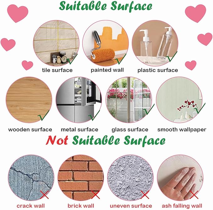 Pink Rainbow Love Heart Stars Wall Sticker Wall Stickers, sacinora Large Dazzle Art DIY Wall Decals Removable Vinyl Peel and Stick for Kids Baby Nursery Bedroom Playroom Kindergarten Home Decorations