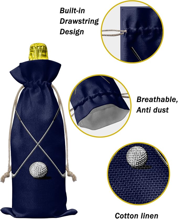 PIEPLE 10 Pack Wine Bottle Bags, Golf Club Wine Bottle Cover with Drawstring, Gift Bag for Champagne, Wedding, Birthday, Christmas, Thanksgiving, Party Golf Sport Navy Blue Modern Abstract Art