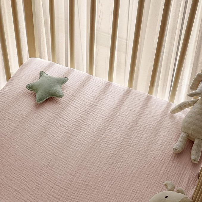 Muslin Crib Sheets, 2pk Neutral Fitted Baby Toddler Bed Sheets for Standard Crib Mattress & Toddler Bed Mattress, 28 x 52 inches, Fog Flower