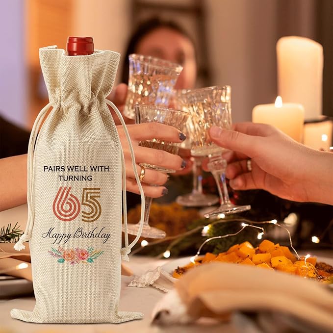 Funny 65th Birthday Gifts for Women Men Wine Bag, Happy Anniversary 65th birthday Party Decorations for Women Men Wine Bags, 65 Year Old Birthday Gifts for Women Wine Bottle Bag
