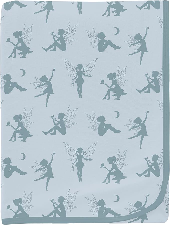 KicKee Print Swaddle Blankets, Silky Soft Baby Blanket, 40” x 29” (Illusion Blue Forest Fairies - One Size)