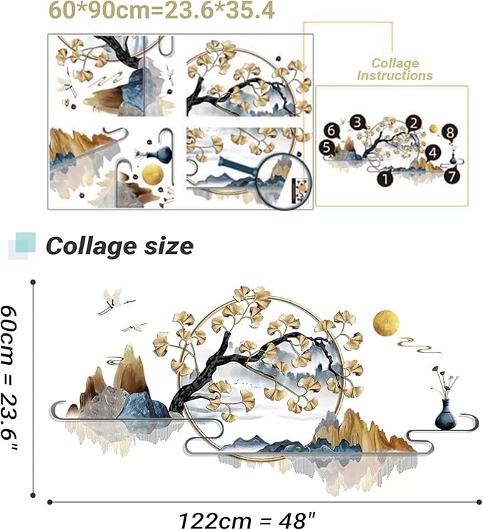 Flowers Wall Decals Vinyl Ancient Style Flowers Wall Stickers Ginkgo Landscape Painting Stickers Spring Flower Tree Branch Window Clings for Kids Room Nursery Living Room Kitchen Decor Gifts (#3)