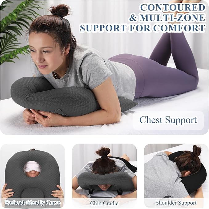 Newly Upgraded Face Down Pillow After Eye Surgery, Prone Pillow with Arm Hole for Face Down Sleeping, Retina and Vitrectomy Lying Pillow, Post Eye Surgery Recovery (Dark Grey)