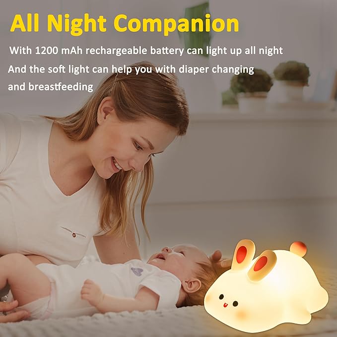 Bunny Gift for Girls, Bunny Night Lamp, Cute Table Lamp Gift for Kids Room Bedside, ABS+SIL, Touch Control, Birthday Gift for Boys and Girls (Bunny)...