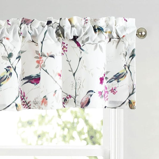 Leeva Valances for Kitchen Windows, Birds Print Vintage Pattern Rod Pocket Window Treatment for Door Head Living Room, 52 x 12, Purple, One Panel
