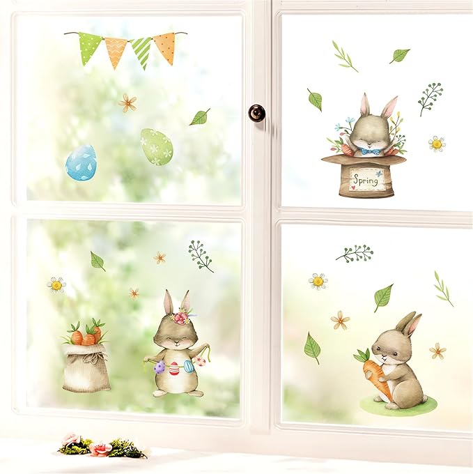 Cute Bunny Carrot Wall Stickers, sacinora DIY Rabbit Cartoon Animal Wall Decals Removable Vinyl Peel and Stick for Window Living Room Children's Room Bedroom Nursery Bathroom Kitchen Decorations