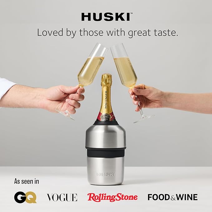 Huski Champagne Chiller | NEW | Award-Winning Iceless Design with Detachable Bottle Stopper | Keeps Wine Cold up to 6 Hours | Fits most 750ml Champagne, Prosecco & Sparkling Wine Bottles (Champagne)