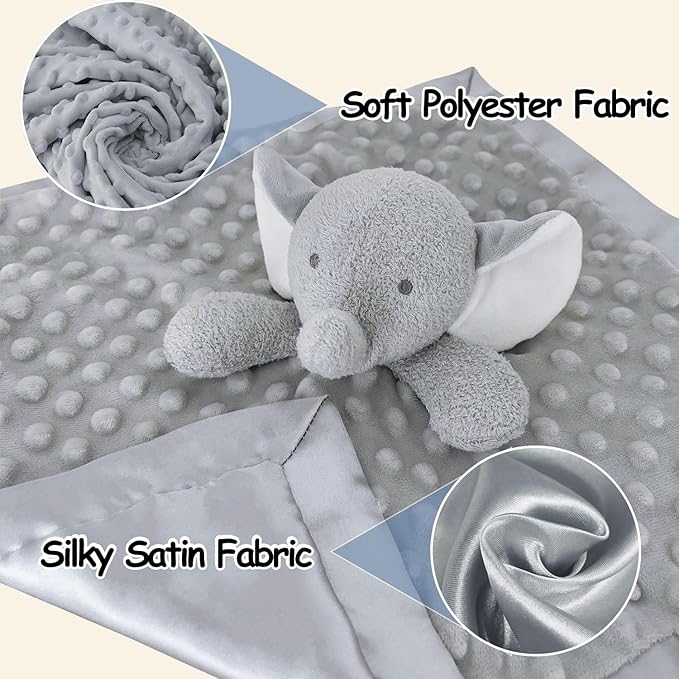 Grey Elephant Baby Security Blanket Loveys for Babies Girls, 16" Soft Baby Lovey Blanket, Baby Snuggle Stuffed Animals Blankie, Baby Girls Gifts for Infant and Toddler
