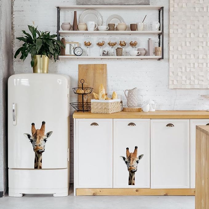 Funny Giraffe Wall Decal Peel and Stick Removable Cute Giraffe Face Wall Clings Funny Sticker Gift for Friends Kids Room Wall Funny Window Decor Fridge Closet Stickers