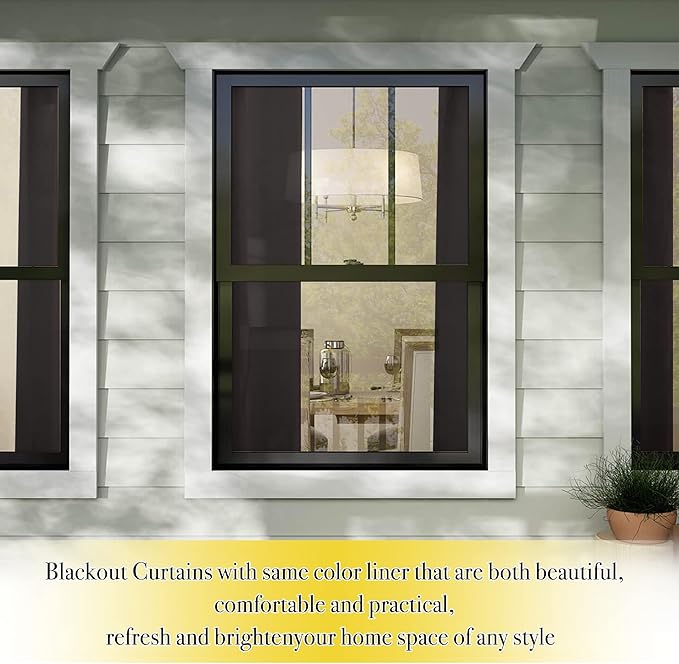 NICETOWN 100% Blackout Curtains 45 inches Length, 2 Thick Layers Completely Blackout Window Treatment Thermal Insulated Lined Drapes for Basement Window (Brown, 1 Pair, 52 inches Width Each Panel)