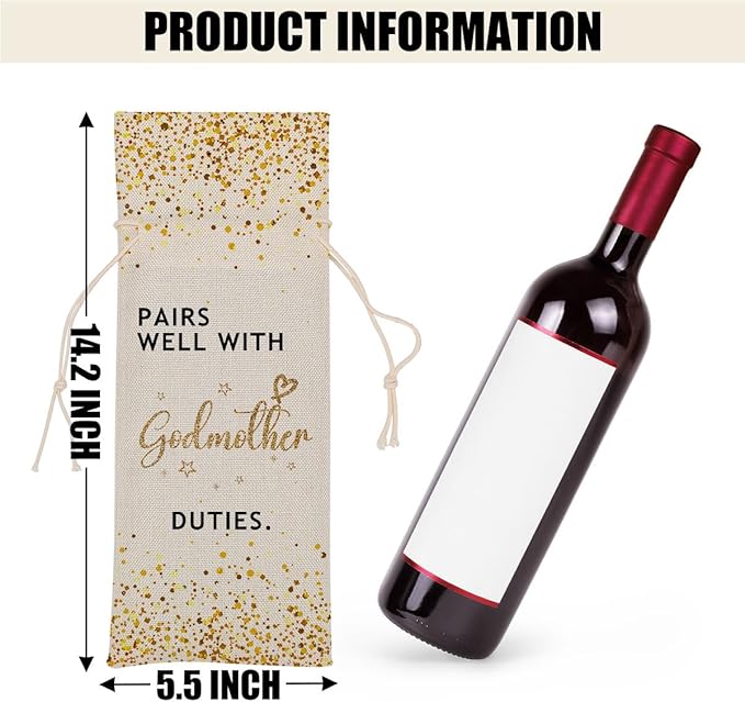 Godmother Gift Godmother Proposal Gift Wine Bag Godparents Gift Will You Be My Godmother for Baptism Women Aunt Bestie Sister Friend Congratulations Wine Bags