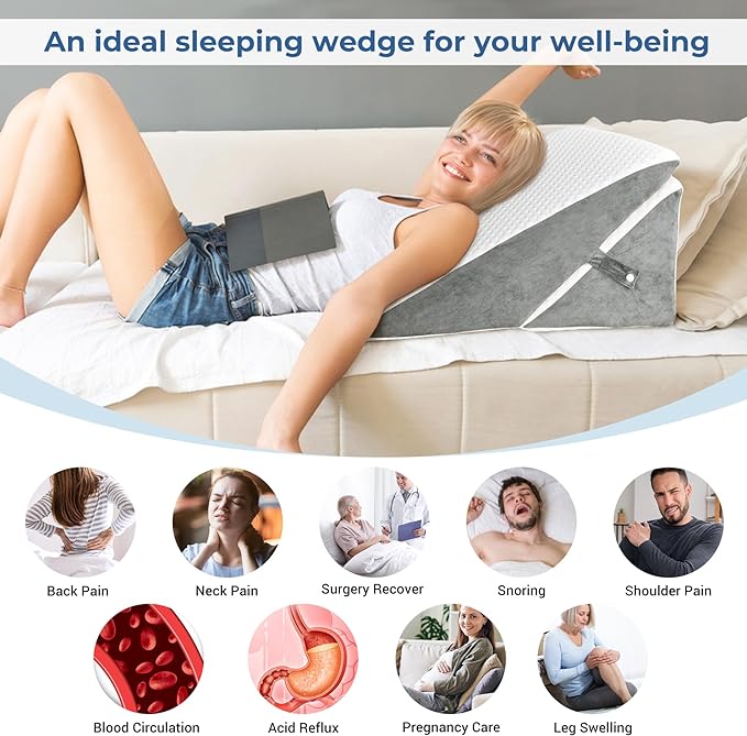 COOLBEBE Bed Wedge Pillow for Sleeping, Adjustable Folding Wedge Pillow for Snoring and After Surgery - 9 & 11 Inch, Elevated Triangle Pillow for Back Pain Relief, Acid Reflux, Leg Support
