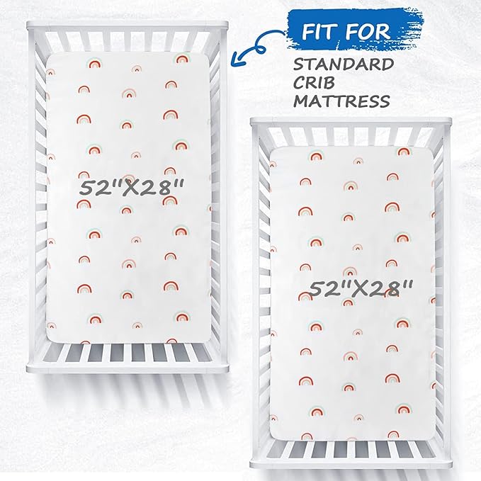 Crib Sheets Girl Crib Mattress Sheet Set (28 x 52 x 8 in) Fitted for Standard Crib Toddler Mattress Cover Soft & Breathable Boho Baby Crib Sheets Rainbow 2 Pack for Boys and Girls