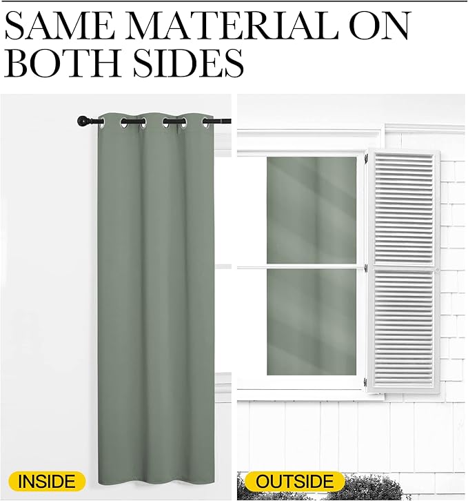 NICETOWN Greyish Green Blackout Curtains 108" Long for Office, 55" Wide, 2 Pieces, Dining Room, Guest Room, Sound Reducing Heat and Cold Block Curtain Panels for Modern Room Decorative