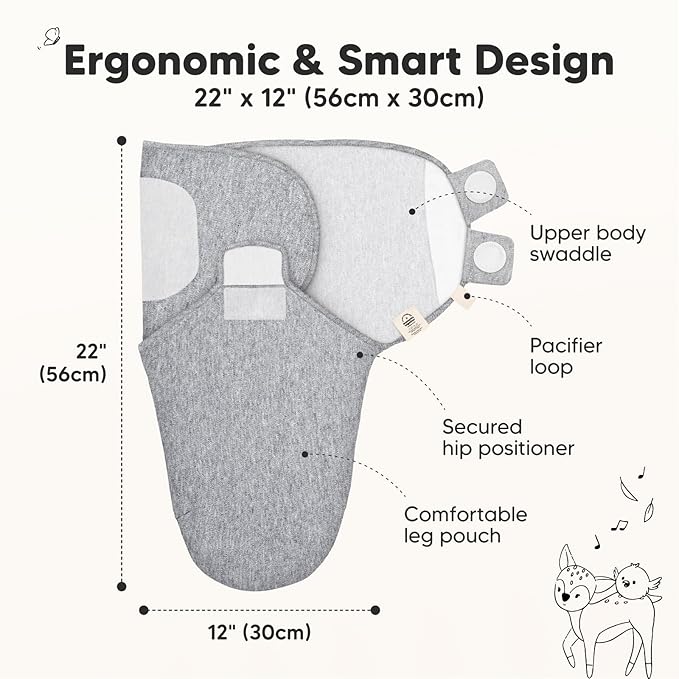 KeaBabies 3-Pack Organic Baby Swaddle Sleep Sacks - Newborn Swaddle Sack, Ergonomic Baby Swaddles 0-3 Months,Swaddles for Newborns,Baby Sleep Sack,Baby Swaddle Blanket Wrap,Baby Essentials(Cloud)