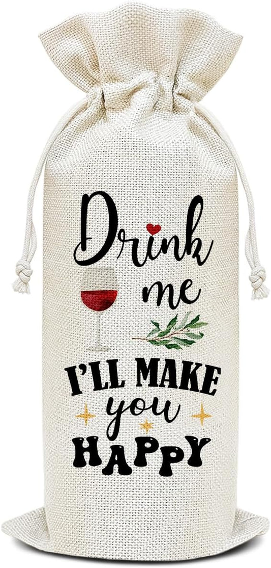 Wine Canvas Bag, Funny Wine Gift Bag, Birthday Gifts for Women Men Wife Coworker Colleague Friend Wine Lover Gift, Wine Bags for Wine Bottles, Wine Gifts With Drawstring Holiday Party Decoration -WB25