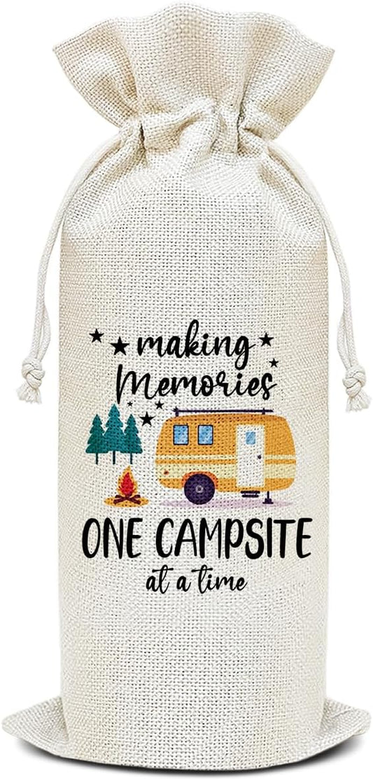 Wine Canvas Bag, Camper Gifts Wine Gift Bag, Camping Gift for Women Men Friend Camper Vacation Gifts Wine Bags for Wine Bottles, Wine Champagne Gifts With Drawstring Outdoor Party Decoration -WB10