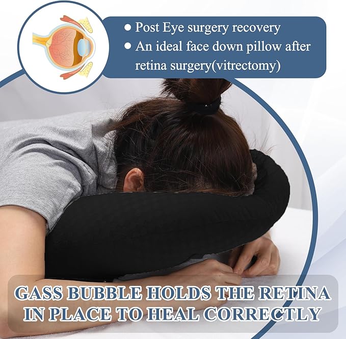 Newly Upgraded Face Down Pillow After Eye Surgery, Prone Pillow with Arm Hole for Face Down Sleeping, Retina and Vitrectomy Lying Pillow, Post Eye Surgery Recovery (Black)