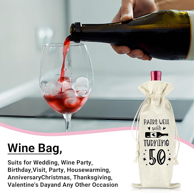 comfit 50th Birthday Wine Bag, Birthday Gift Ideas for Women Men, Birthday Party Supplies Decorations, 50 Year Old Birthday Gifts for Her Him, 1 Pcs Wine Bag