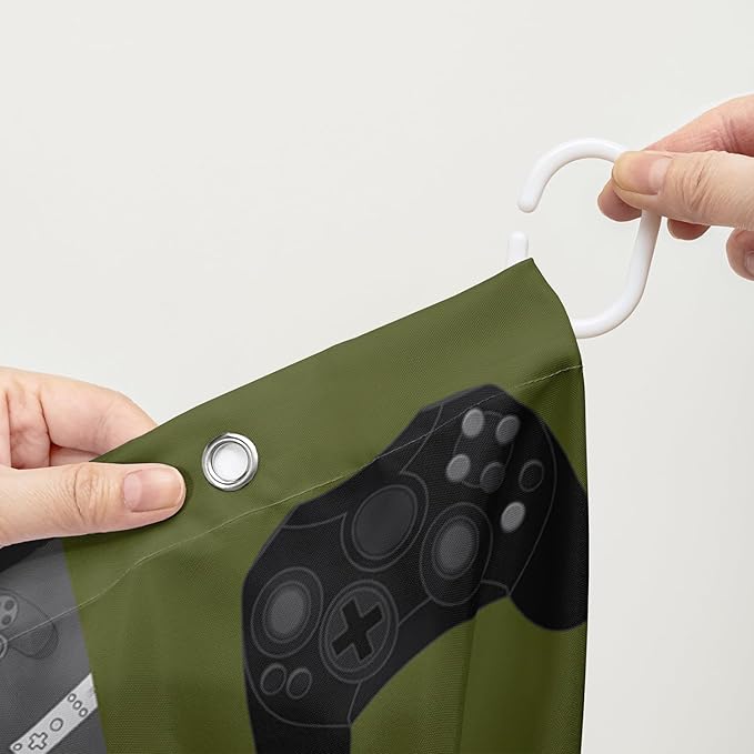 AILONEN Gamer Shower Curtain,Olive Green Ball Sports Waterproof Fabric Shower Curtain for Boys Kids Teens, 60" W*72" H Gaming Gamer Theme Shower Curtain Sets