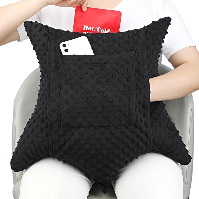 Star Hysterectomy Abdominal Pillows with 2 Pockets, Stomach Pillow after Surgery C-Section Tummy Tuck Support Gifts with Hands Placement Pouch Endometriosis Comfort Recovery Women Men Black