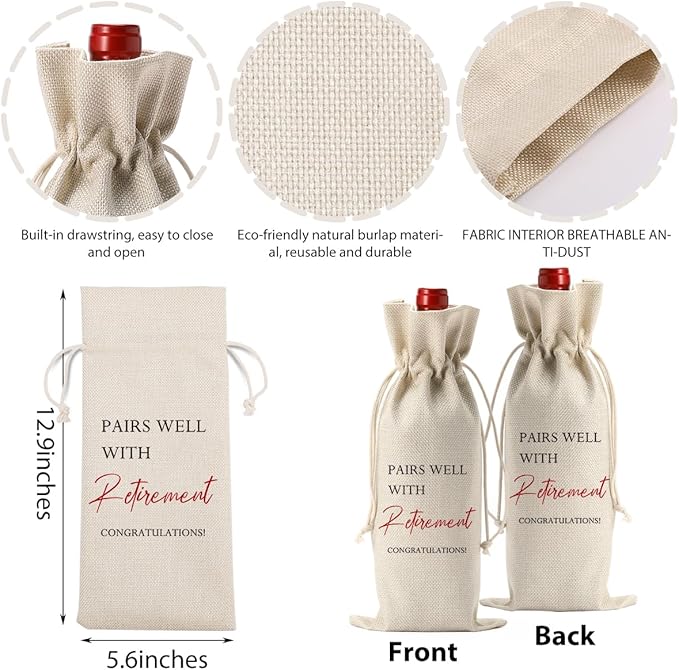 Retirement Gifts for Women, Happy Retired Retirement Gifts for Grandma Teacher Nurse Coworker, Retirement Party Decorations Wine Bag, Pairs Well With Retirement Wine Bottle Bag