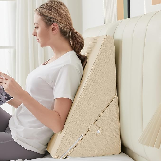 Sasttie Wedge Pillow for Sleep Apnea, 10 Inch Adjustable Bed Wedge Pillow for Back Pain, Acid Reflux Relief, Memory Foam Triangle Pillow Wedge for Sleeping, Post Surgery, Knee Elevation, Beige