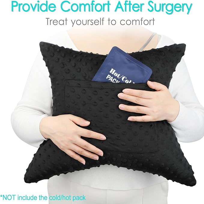Heart Surgery Pillow Cough Recovery Pillows with 2 Pockets for Open Heart Surgery Bypass Mastectomy Breast Cancer Lumpectomy Chemo Port Pacemaker Broken Ribs Must Have Gifts Minky Dot Black