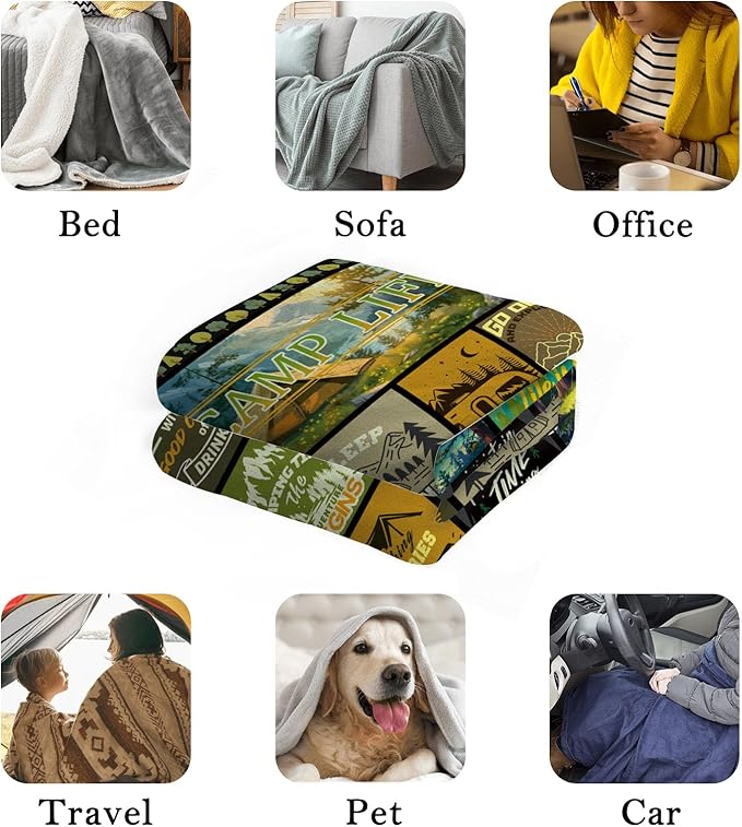 Camping Blanket, Camping Gifts for Women, Camping Accessories, Camping Gifts, Camping Decor for Camper, Camping Essentials for Women on Outdoors, RV Travel 50X60 in