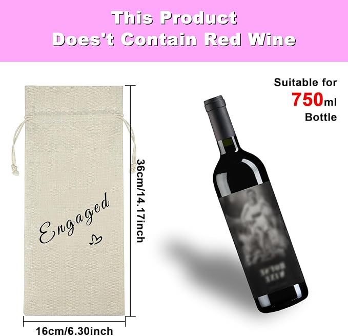 Valentine's Day Gift Funny Engaged Gift for Women Men Engagement Wine Bag Wedding Engagement Honeymoon Gifts for Couples Reusable Drawstring Wine Cover Bag Christmas Gift for Girlfriend Boyfriend