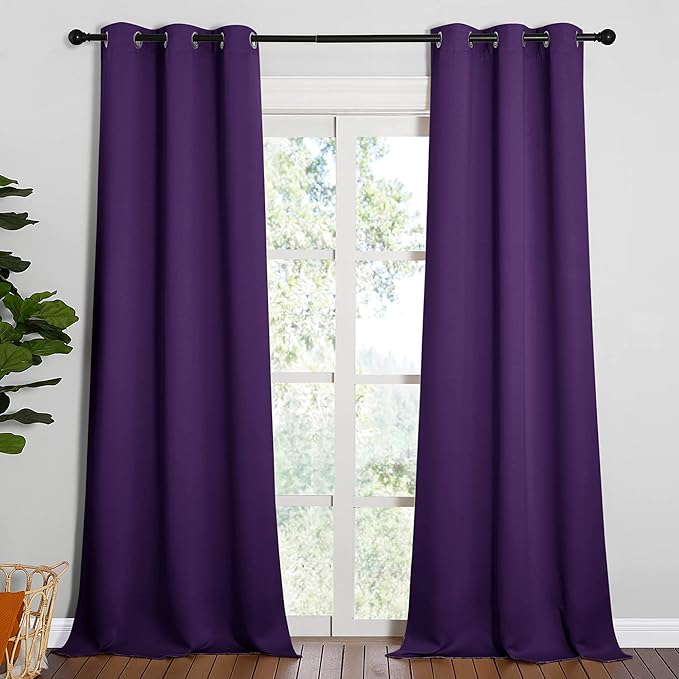 NICETOWN Thick Blackout Curtain and Drapes - Thermal Insulated Grommet Top Window Draperies for Bedroom, Block Out Light Curtain Panel (Royal Purple, 42 x 90, Pack of 2)
