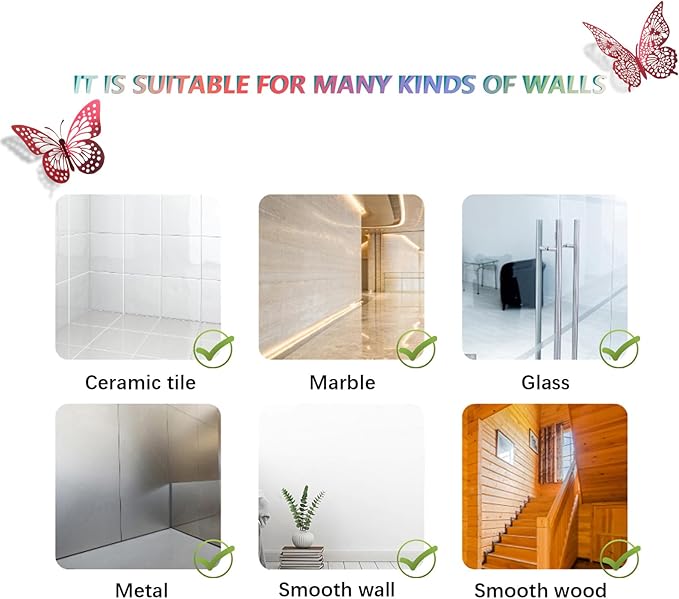 SAOROPEB 3D Butterfly Wall Decor 48 Pcs 4 Styles 3 Sizes, Butterfly Decorations for Butterfly Birthday Decorations Butterfly Party Decorations Cake Decorations, Removable Stickers (Blood Red)